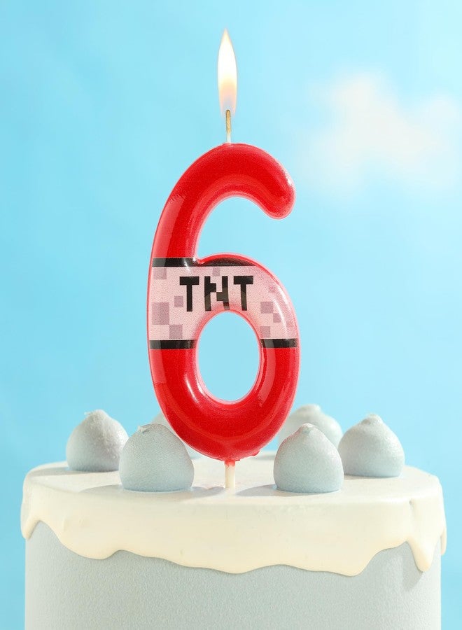 PHD CAKE 2.76 Inch Number 6 Red Pixel Birthday Candles, TNT Themed Number Candles, Cake Number Candles, Party Celebration - Image 2