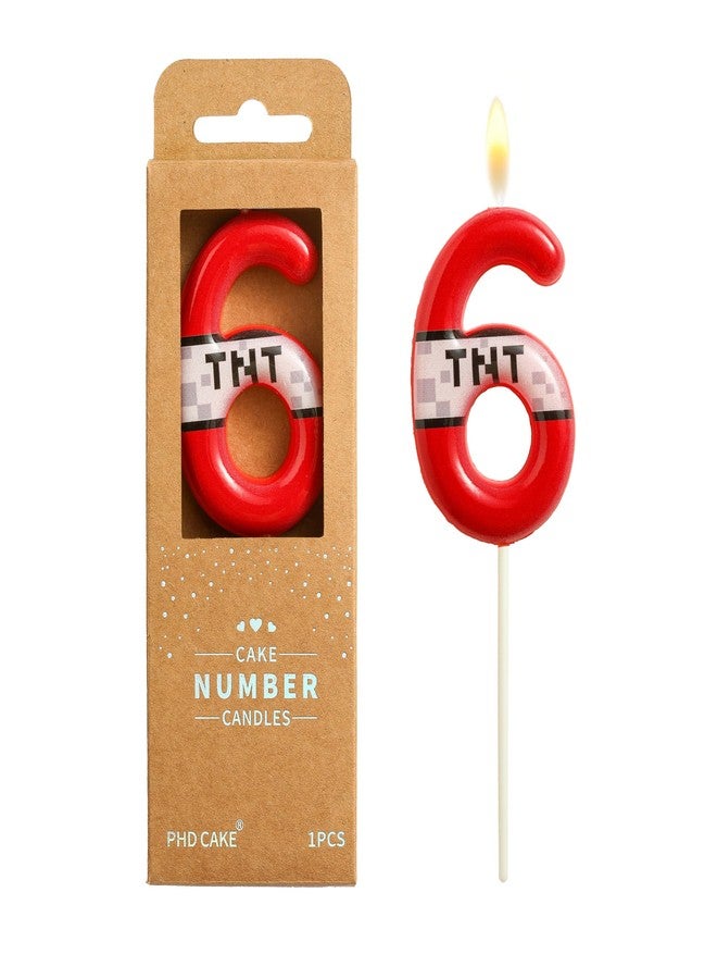 PHD CAKE 2.76 Inch Number 6 Red Pixel Birthday Candles, TNT Themed Number Candles, Cake Number Candles, Party Celebration - Image 1