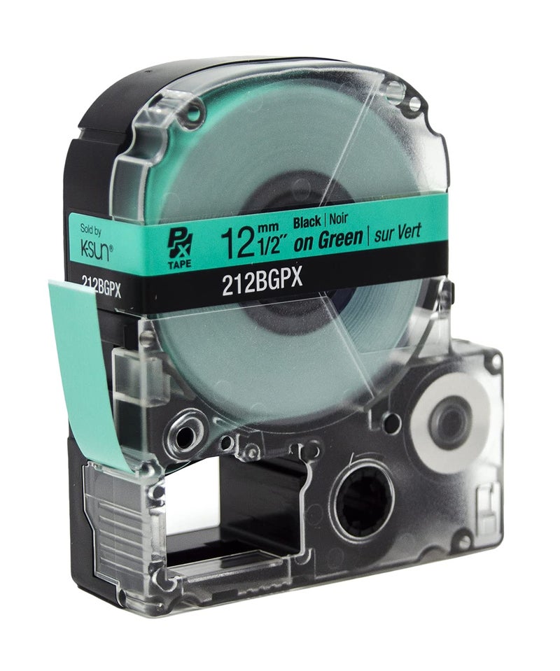 LABELWORKS Epson 212BGPX Genuine PET (Polyester) Tape Cartridge - Black on Green Label Maker Tape - 1/2" (12MM) Wide, 30' - Image 4