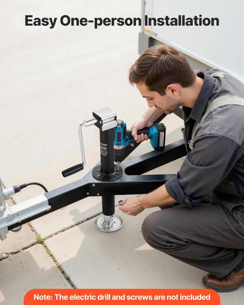 VEVOR 5000 lbs A-Frame Trailer Jack, 15-Inch Vertical Travel, Trailer Lift Jack with Adjustable 7-Level Drop Leg & Drill Socket, Cordless Drill Compatible, Suitable for RV, Utility, Yacht Trailers - Image 5
