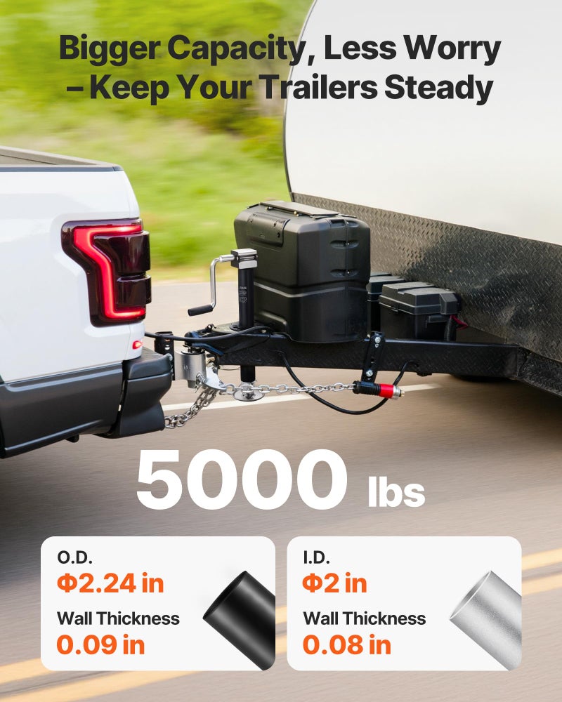 VEVOR 5000 lbs A-Frame Trailer Jack, 15-Inch Vertical Travel, Trailer Lift Jack with Adjustable 7-Level Drop Leg & Drill Socket, Cordless Drill Compatible, Suitable for RV, Utility, Yacht Trailers - Image 2