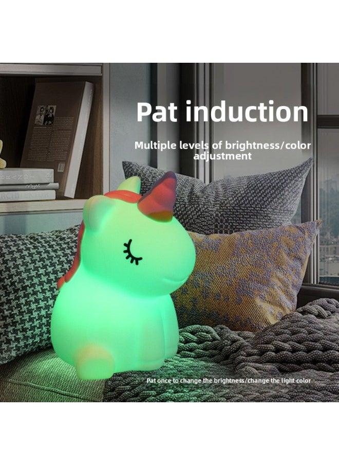 Generic - Colorful Unicorn 3-file Shooting Induction Lamp Creative Gift Accompanying Sleeping Nightlight Cute Eye Protection Children Decompression-Color:3-speed Induction Pat Unicorn-warm Light - Image 1