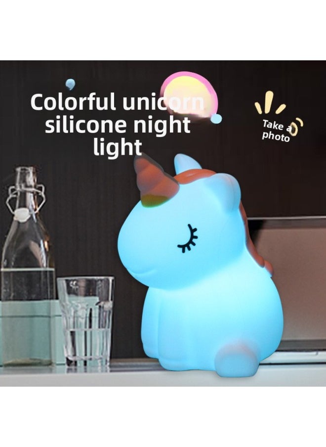Generic - Colorful Unicorn 3-file Shooting Induction Lamp Creative Gift Accompanying Sleeping Nightlight Cute Eye Protection Children Decompression-Color:3-speed Induction Pat Unicorn-warm Light - Image 1
