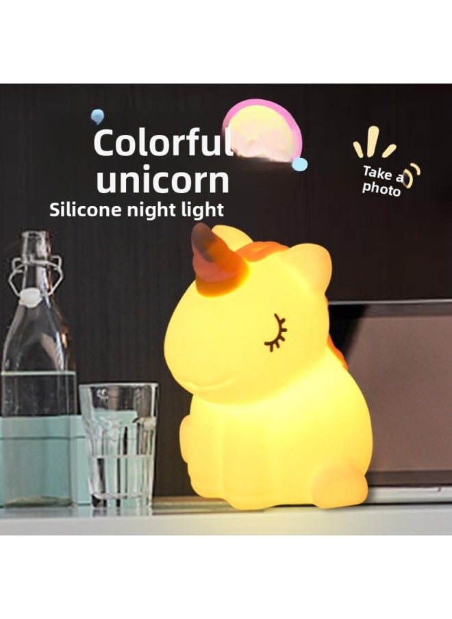 Generic - Colorful Unicorn 3-file Shooting Induction Lamp Creative Gift Accompanying Sleeping Nightlight Cute Eye Protection Children Decompression-Color:3-speed Induction Pat Unicorn-warm Light - Image 1