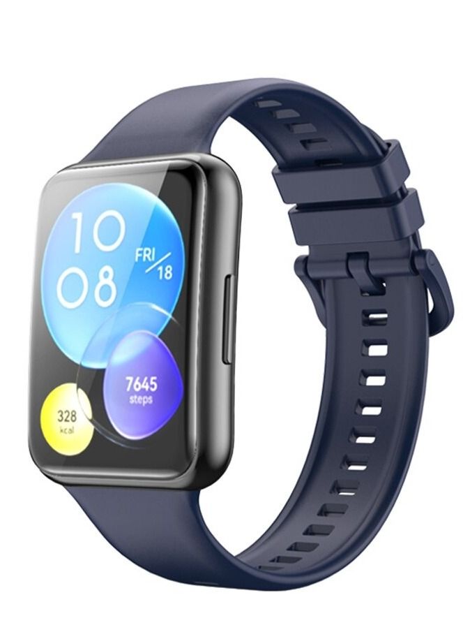 Silicone Band For Huawei Watch FIT 2 Strap smartwatch correa Wristband Breathable Sport bracelet_Navy Blue 