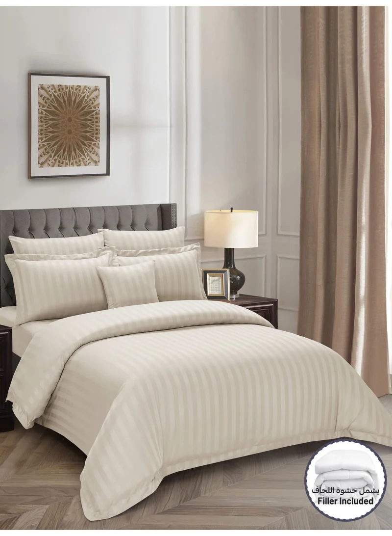 Donetella Striped Comforter Set, King Size (260x240 cm), 8-Piece Hotel Bedding with 350 GSM Filling – Comforter, Comforter Cover, Fitted Sheet, Pillowcases &amp; Cushion Cover