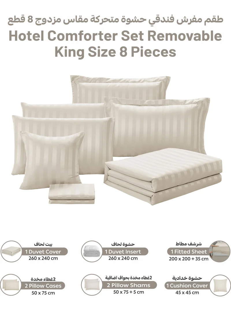 Donetella Striped Comforter Set, King Size 200x200 cm, 8-Piece Hotel Bedding with 350 GSM Filling – Comforter, Comforter Cover, Fitted Sheet, Pillowcases &amp; Cushion Cover
