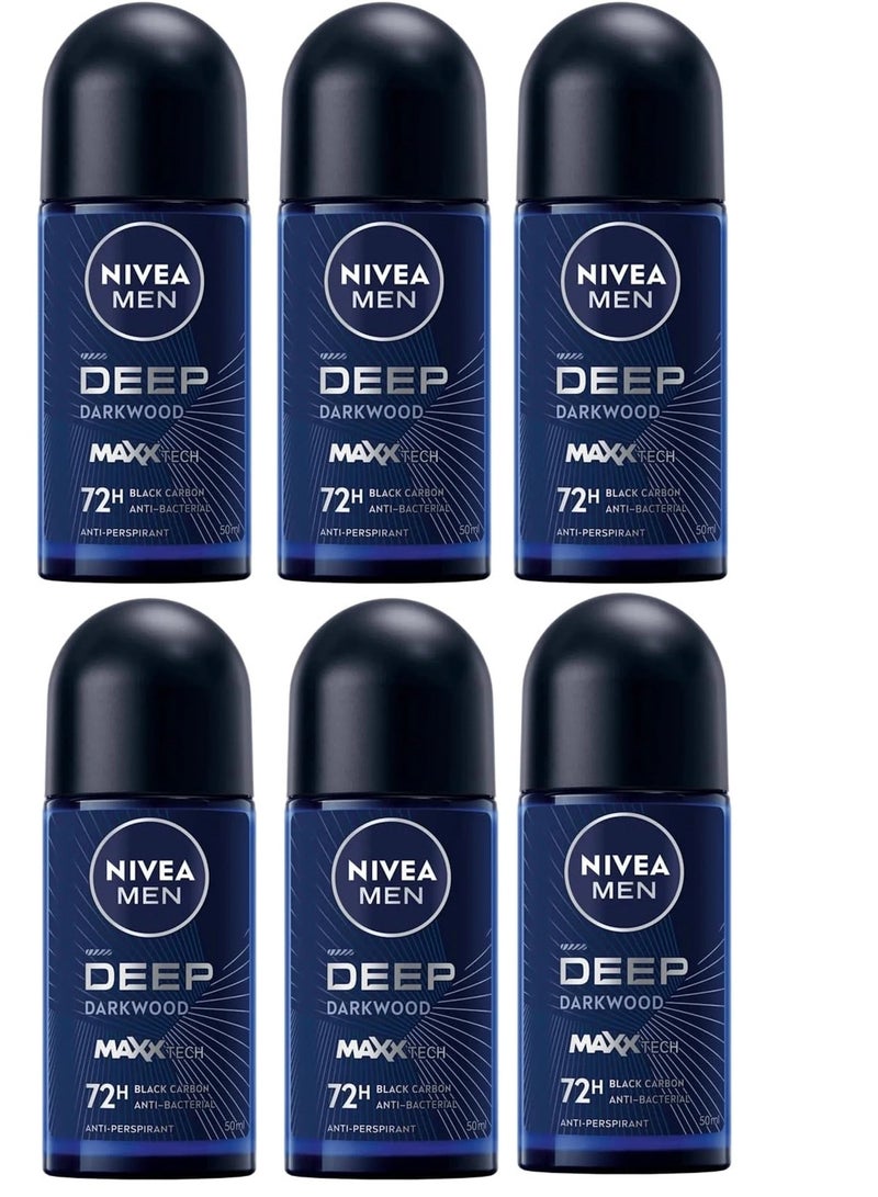 Nivea Men Deodorant Roll On Deep Darkwood 50ml (Pack of 6) - Image 1