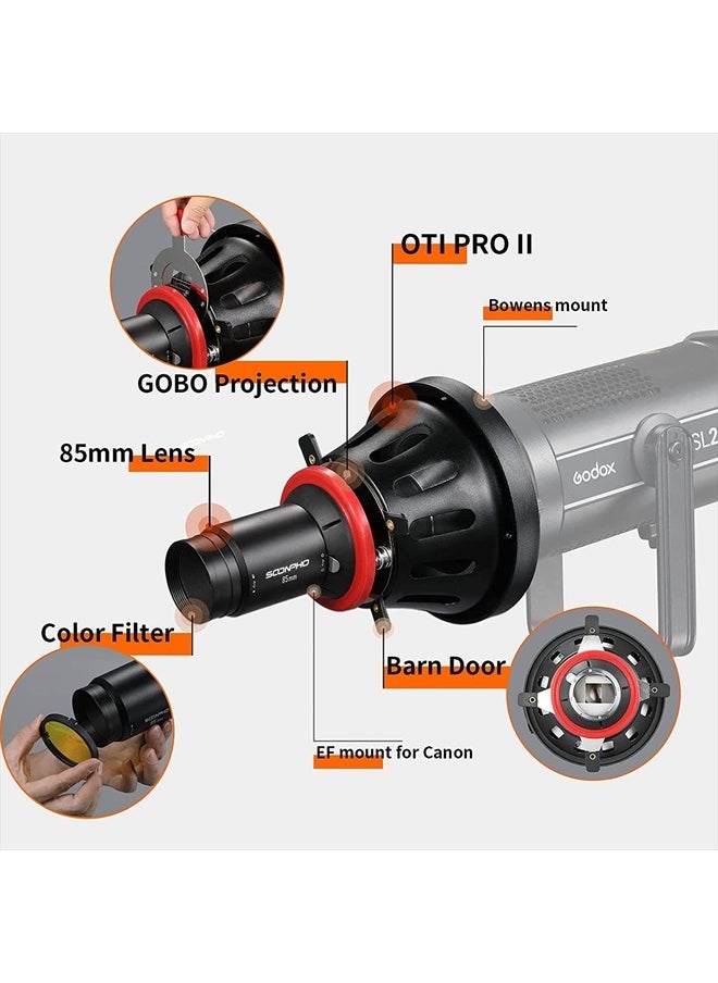 soonpho - Soonpho OT1 PRO II Bowens Mount Focalize Optical Conical Snoot with 85mm Conical Lens Various Gobos Special Effects Shaped Beam Light Cylinder Spotlight Effect for Video Artist Modelling Shape Light - Image 1