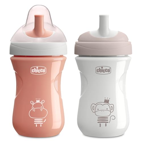 Chicco Sport Spout Sippy Cup 9 Months 9oz Toddler Training Cup with BiteResistant NoSpill Spout Easy Grip BPAFree 2Pack CoralGrey - Image 1