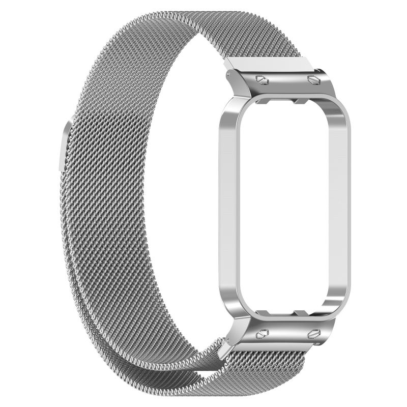 erorex For Xiaomi Mi Band 8 Active Milan Magnetic Metal Steel Mesh Watch Band + Watch Frame(Silver) - Image 3