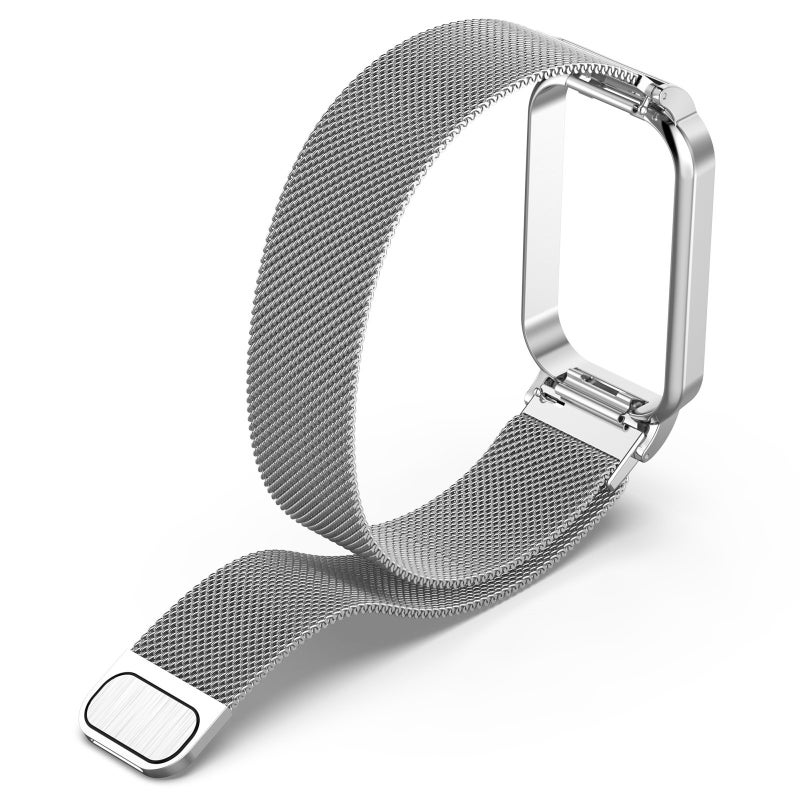 erorex For Xiaomi Mi Band 8 Active Milan Magnetic Metal Steel Mesh Watch Band + Watch Frame(Silver) - Image 4