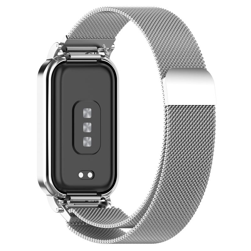 erorex For Xiaomi Mi Band 8 Active Milan Magnetic Metal Steel Mesh Watch Band + Watch Frame(Silver) - Image 2
