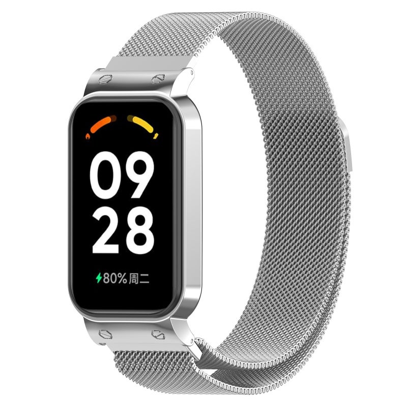 erorex For Xiaomi Mi Band 8 Active Milan Magnetic Metal Steel Mesh Watch Band + Watch Frame(Silver) - Image 1