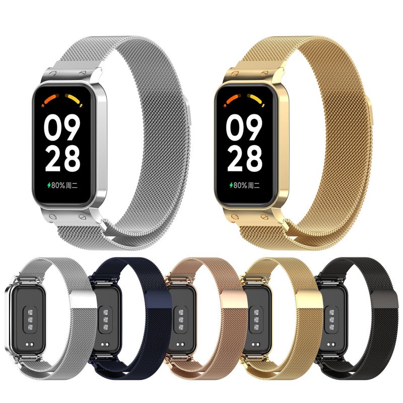 erorex For Xiaomi Mi Band 8 Active Milan Magnetic Metal Steel Mesh Watch Band + Watch Frame(Silver) - Image 5