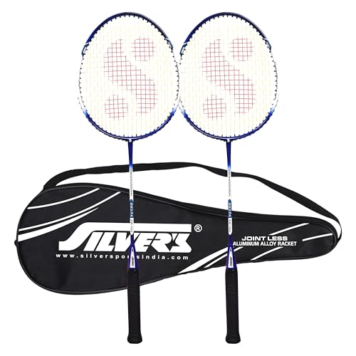Silvers Silver's Jointless Aluminium Alloy Composite Delta Badminton Kit (2 Racquets with Full Cover)(Blue/White) - Image 1