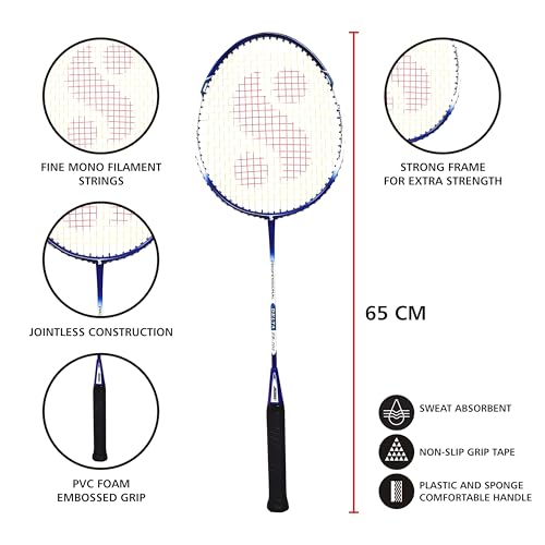 Silvers Silver's Jointless Aluminium Alloy Composite Delta Badminton Kit (2 Racquets with Full Cover)(Blue/White) - Image 3
