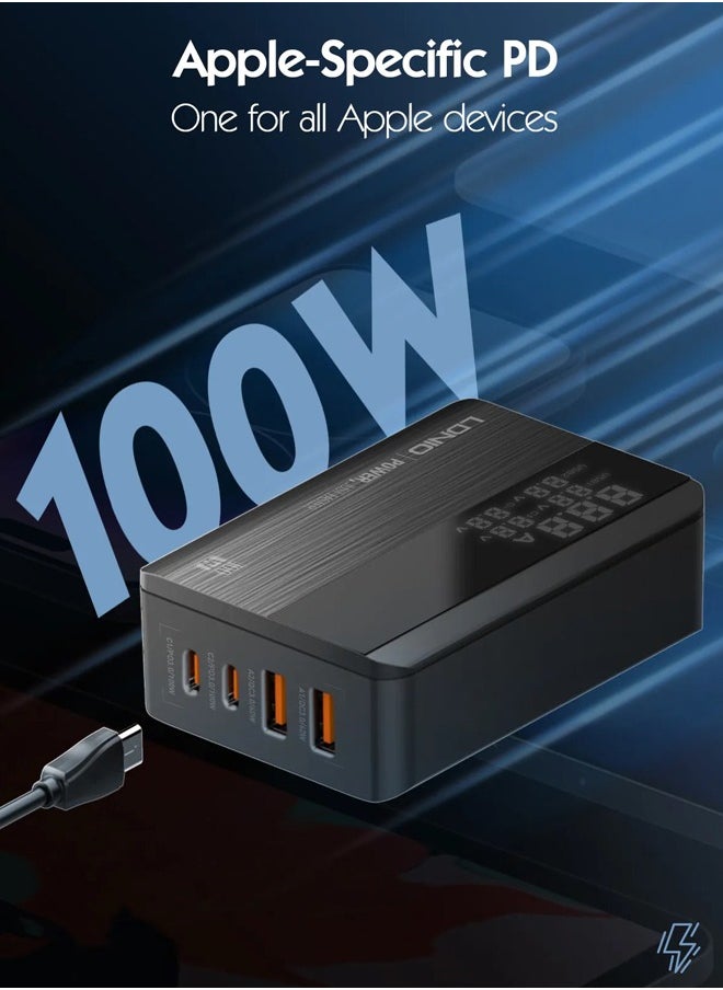 LDNIO - USB C Charger, 100W 4-Port Desktop USB Charger Station with PD+QC3.0, Multiport Fast Charger Adapter Compatible with MacBook Pro/Air, iPhone 13 Pro Max/12 Pro Max, iPad Series - Image 1