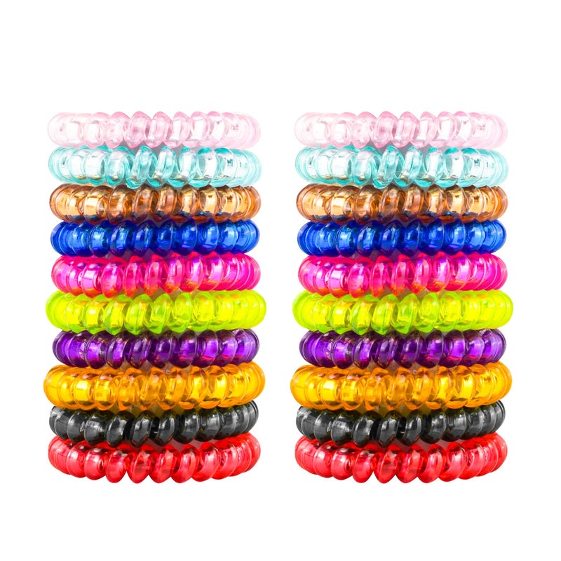 79STYLE 50pcs Spiral Hair Ties For Women Phone Cord Ponytail Holders Colorful Hair Coils Plastic Scrunchies Bulk Hair Ties Coil Hair Bands Bracelets For Grils Crystal10 Colors Large Size