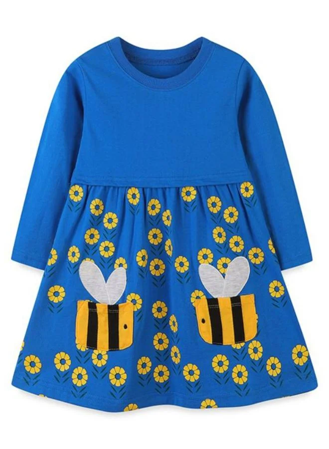 يونيكي Blue A-Line Crew Neck Printed Dress