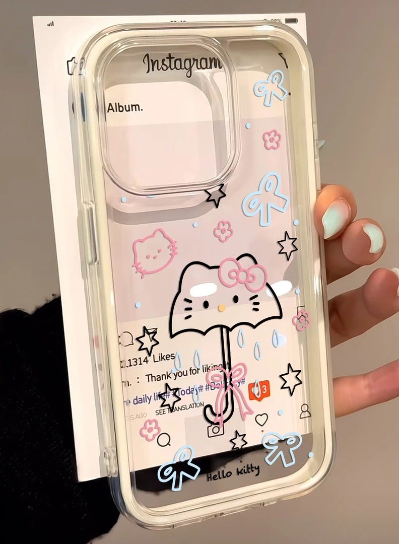 NIBEMINENT Kitty Umbrella Protective TPU Case Cover For iPhone 15 Pro, White