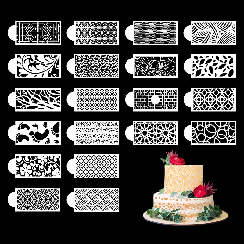 Modixun Modixun 20pcs Cake Decorating Stencils Hollow Lace Cake Decoration Templates Floral Wedding Cake Stencils Decorating Buttercream Templates 10445in 
