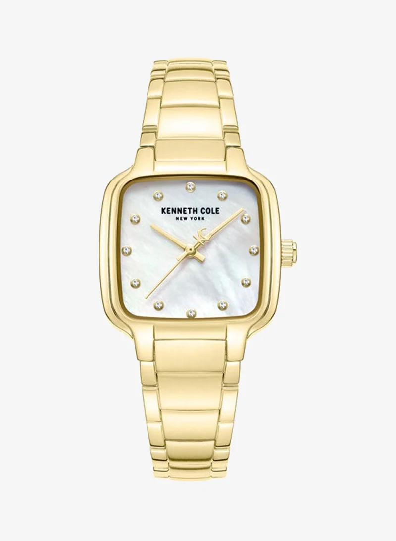 Kenneth Cole New York Broome White Mother-of-pearl Dial Gold Stainless Steel Bracelet Analog Watch for Women 28mm