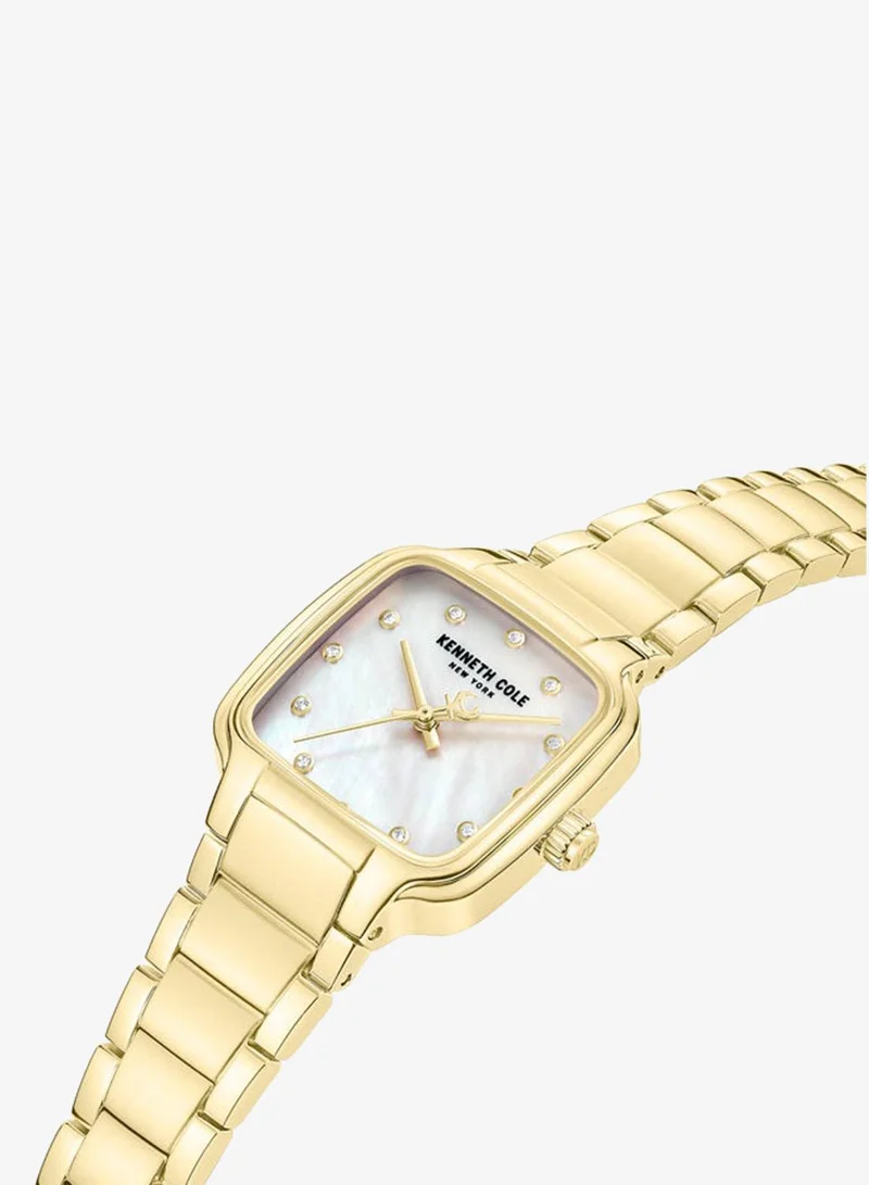 Kenneth Cole New York Broome White Mother-of-pearl Dial Gold Stainless Steel Bracelet Analog Watch for Women 28mm