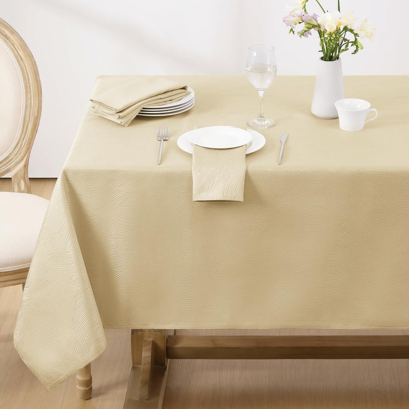 Softalker Jacquard Rectangle Tablecloth Swirl Design Waterproof Stain Resistant Table Cover Wrinkle Free Heavy Weight Table Cloths for DinnerPartiesHoliday  52 x 70 Inch Beige
