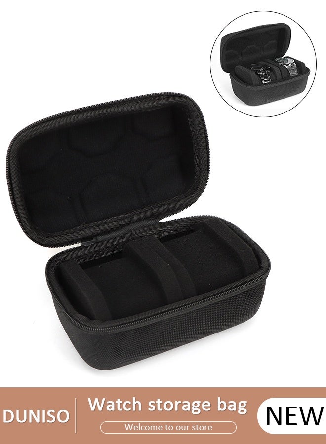 DUNISO منظم حقيبة سفر لساعتين، منظم تخزين وعرض مع وسادة ساعة مبتكرة، يناسب الساعات الكبيرة حتى 60 ملم (أسود، فتحتان) - Image 1