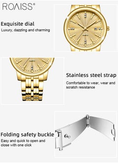roaiss Stainless Steel Strap Quartz Couple Watch Set, Analog Display Round Dial, Waterproof Luminous Exquisite Wristwatch with Calendar, Suitable for Men Women  - Image 5