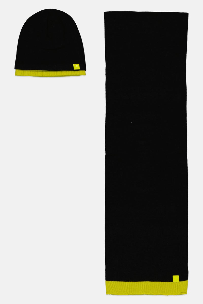 Body Glove Women 2 Pieces Brand Logo Scarf And Beanie Set, Lime  - Image 1
