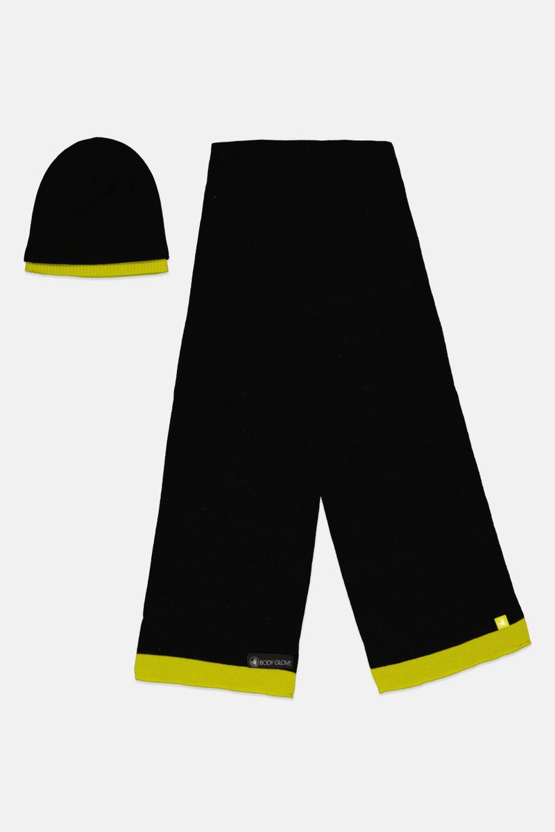 Body Glove Women 2 Pieces Brand Logo Scarf And Beanie Set, Lime  - Image 2