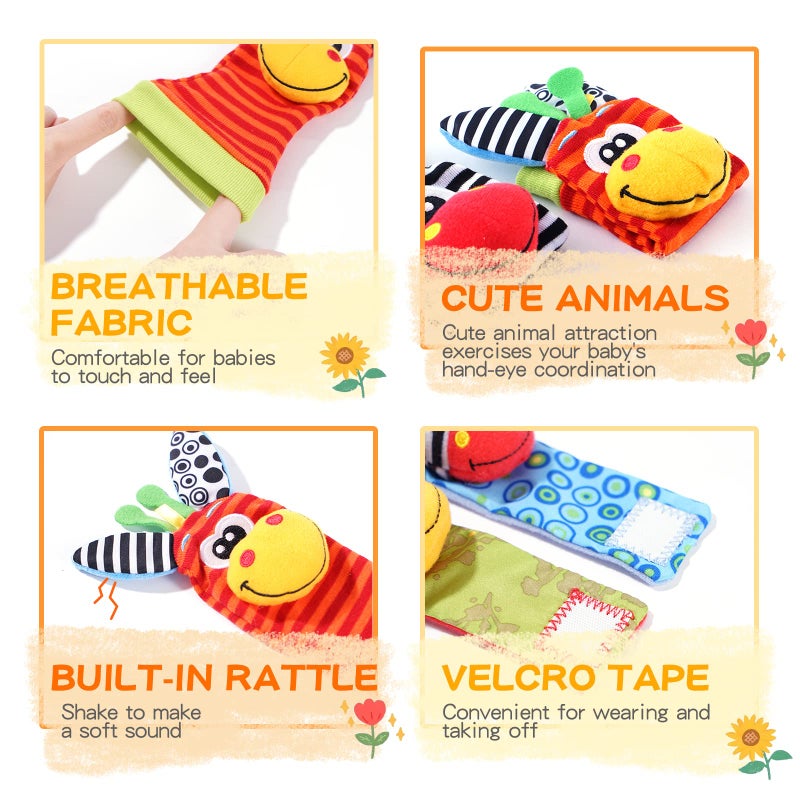 PHEZAPA Baby Toys 0-6 Months, Wrist Rattles Foot Finder Socks Set, Infant Rattle Socks and rattles Wrist, Soft Newborn Sensory Toys,Infant Wrist Rattles for Babies 0-6 Months,Baby Gifts 6-12 Months - Image 3