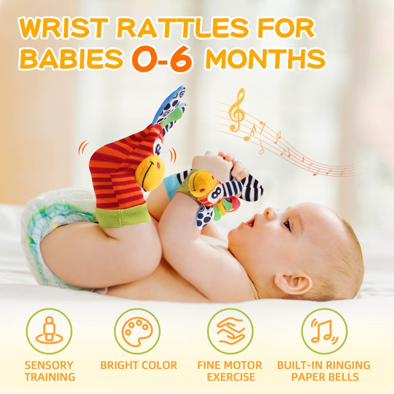 PHEZAPA Baby Toys 0-6 Months, Wrist Rattles Foot Finder Socks Set, Infant Rattle Socks and rattles Wrist, Soft Newborn Sensory Toys,Infant Wrist Rattles for Babies 0-6 Months,Baby Gifts 6-12 Months - Image 4