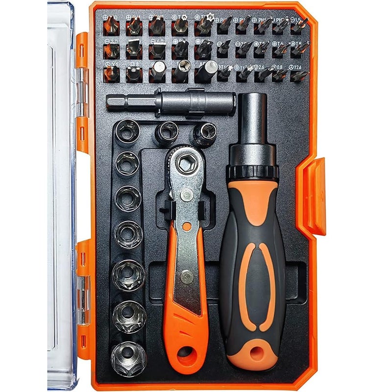 TOOLMAK Ratcheting Screwdriver Set Screwdriver 42 in 1 Ratchet Wrench Set, With Rotatable Ratchet Handles ï¼† Storage Case, Household Repair Tool Kits for Bike - Image 1