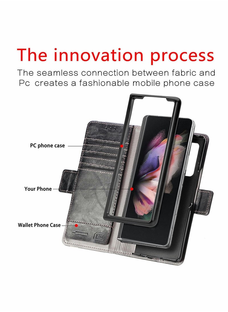 Generic Wallet Folio Case Magnetic Closure RFID Blocking Card Slots Kickstand Shockproof Compatible with Samsung Galaxy Z Fold 3  - Image 4
