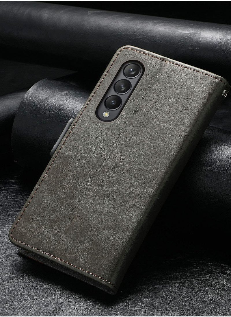 Generic Wallet Folio Case Magnetic Closure RFID Blocking Card Slots Kickstand Shockproof Compatible with Samsung Galaxy Z Fold 3  - Image 3