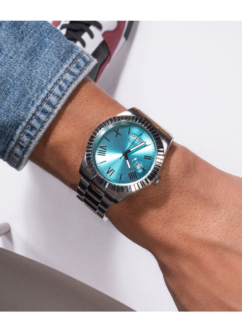 GUESS - Men's Silver Tone Day/Date Watch - GW0265G11 - Image 1