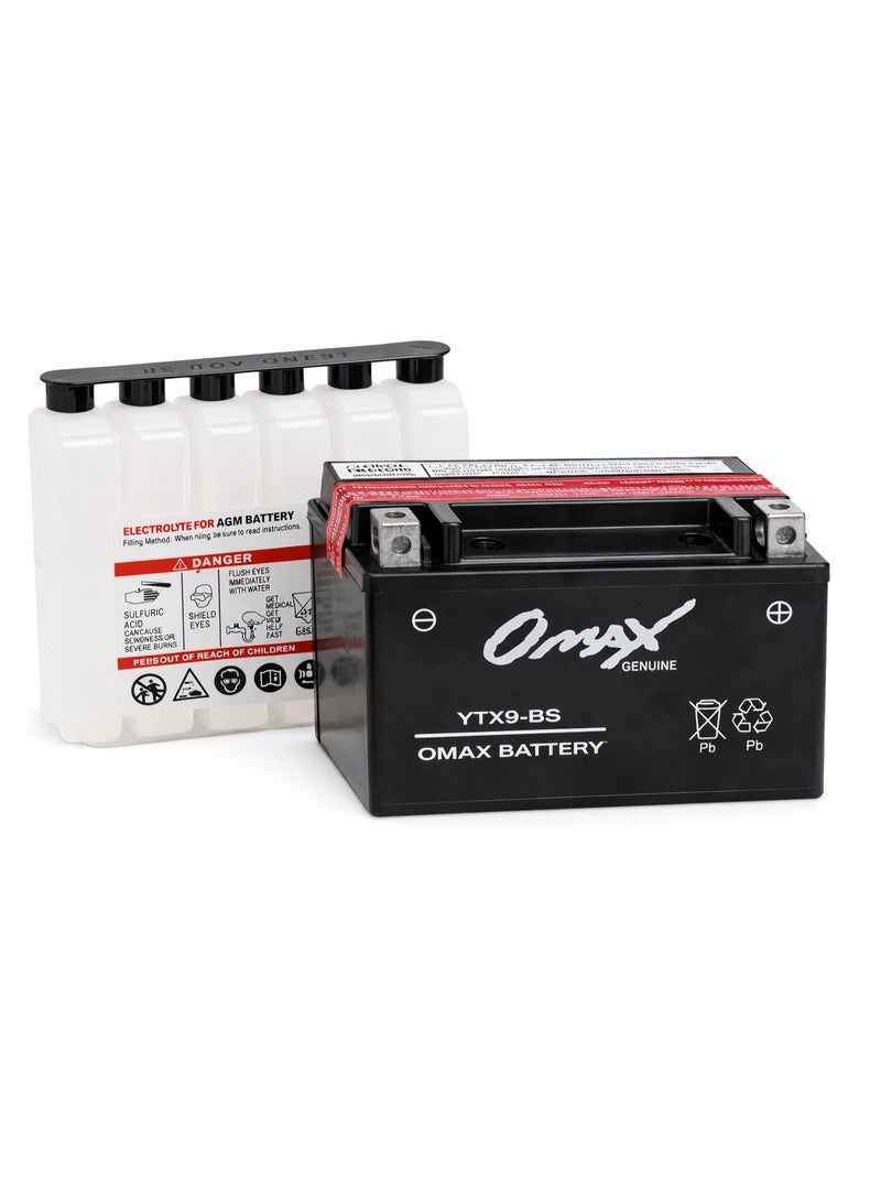 OMAX YTX9-BS Motorcycle Battery 12V 8Ah AGM Maintenance-Free Sealed Bike Battery - Image 1