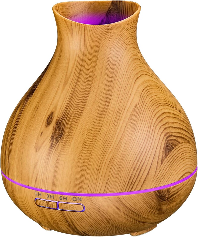 BZseed BZseed Aromatherapy Essential Oil Diffuser 550ml 12 Hours Wood Grain Aroma Diffuser with Timer Cool Mist Humidifier for Large Room, Home, Baby Bedroom, Waterless Auto Shut-off,7 Colors Lights Changing 