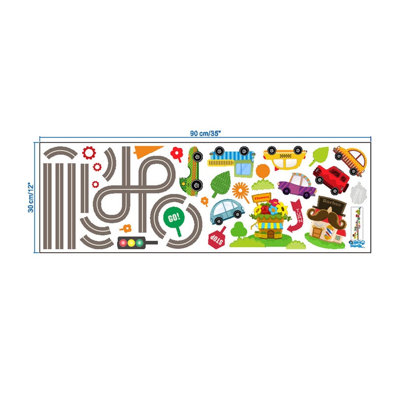 1pc Wall Decals Self-adhesive Removable Cartoon Car Rail Transit Logo Pattern Design for Kids Room - Image 2