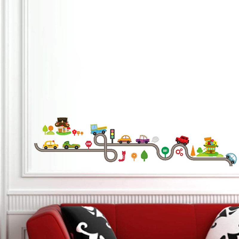 1pc Wall Decals Self-adhesive Removable Cartoon Car Rail Transit Logo Pattern Design for Kids Room - Image 3