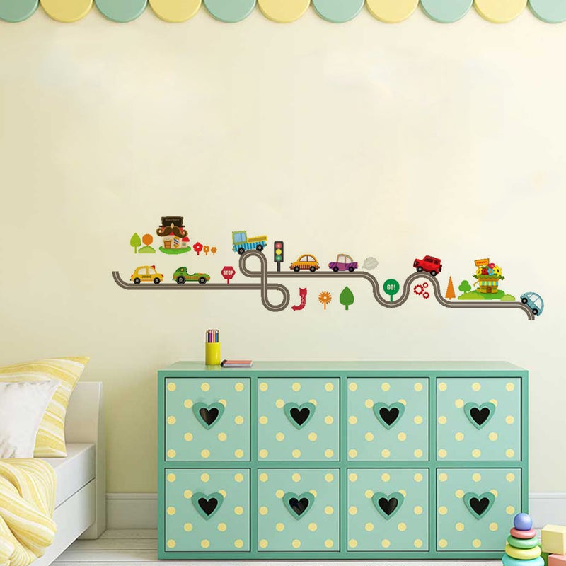 1pc Wall Decals Self-adhesive Removable Cartoon Car Rail Transit Logo Pattern Design for Kids Room - Image 5