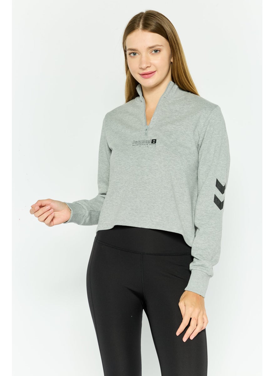 Hummel - Women Sportswear Fit Long Sleeve Training Cropped Sweatshirts, Heather Grey - Image 1