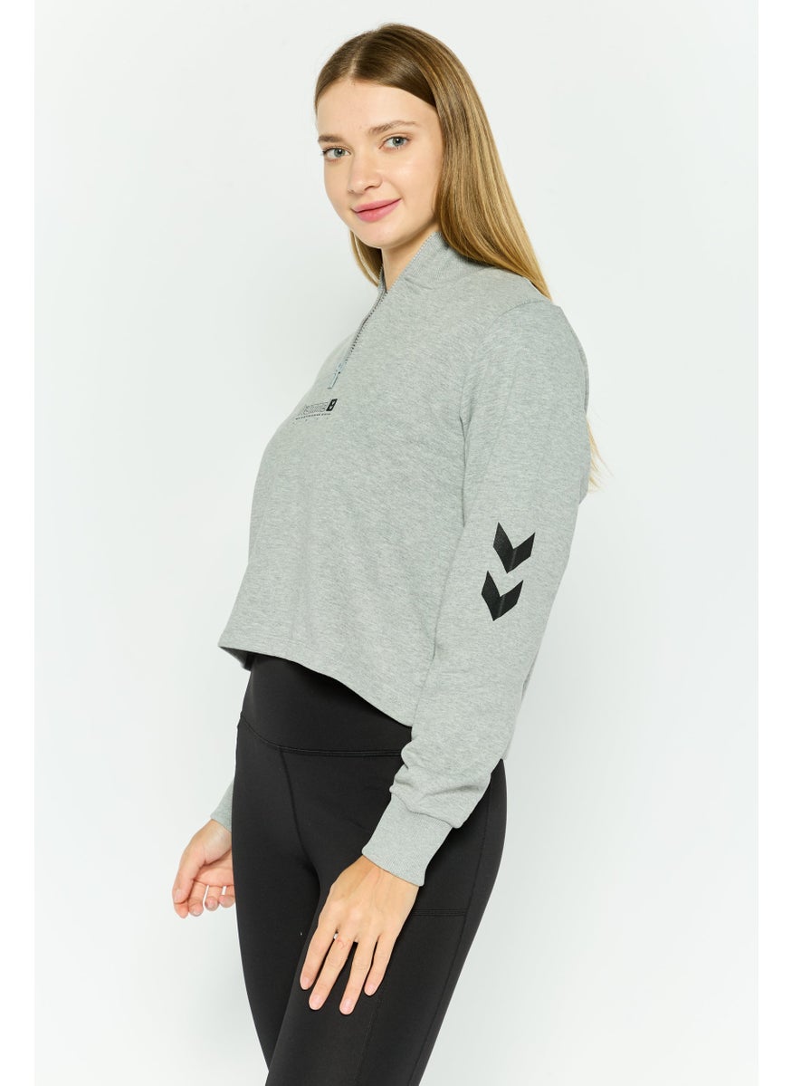 Hummel - Women Sportswear Fit Long Sleeve Training Cropped Sweatshirts, Heather Grey - Image 1