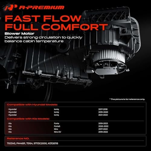 A-Premium APremium Front HVAC Heater Blower Motor Compatible with Kia Forte 20192023 Forte5 20202022 Niro 20172022 Niro EV 20192022 Hyundai Ioniq 20172022 with Fan Cage - Image 3