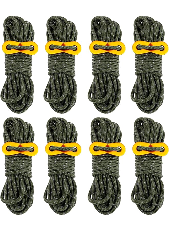 Generic 8 Pack 4Mm Guy Lines Ultralight Tent Cords With Aluminum Adjuster Tensioner Outdoor Camping Guylines Ropes For Tent Tarp Climbing Hiking Backpacking (Army Green)  - Image 1