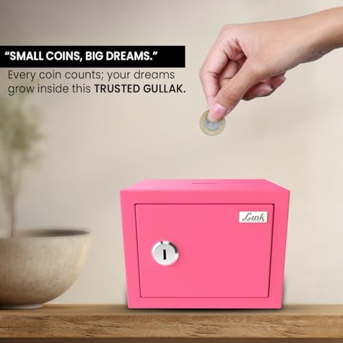 Link Smart 2 Litres Gullak Safe Locker for Home & Office| 3-Year Warranty| Mechanical Key, CRCA Material, Laser Cut Design| Vibrant Saaving Bank| Weight : 0.9 Kg| Pretty Pink - Image 2