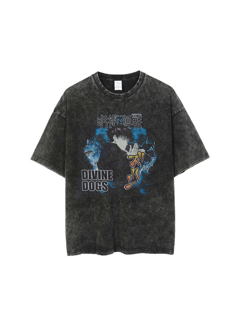 Generic - New Anime Printed T-shirt Short Sleeves 220g Cotton Men Womens Top Dull Black Crew Neck Anime Shirt 1212 - Image 1